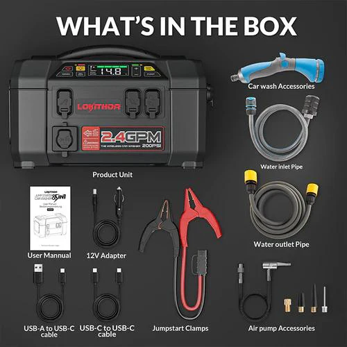 LOKITHOR Buddy 5-in-1 Multifunction Rescue Jump Starter Pack 2500A @ 12v + Water Pump + Digital Air Pump Compressor + LED Spotlight + USB Power Bank - Image 6