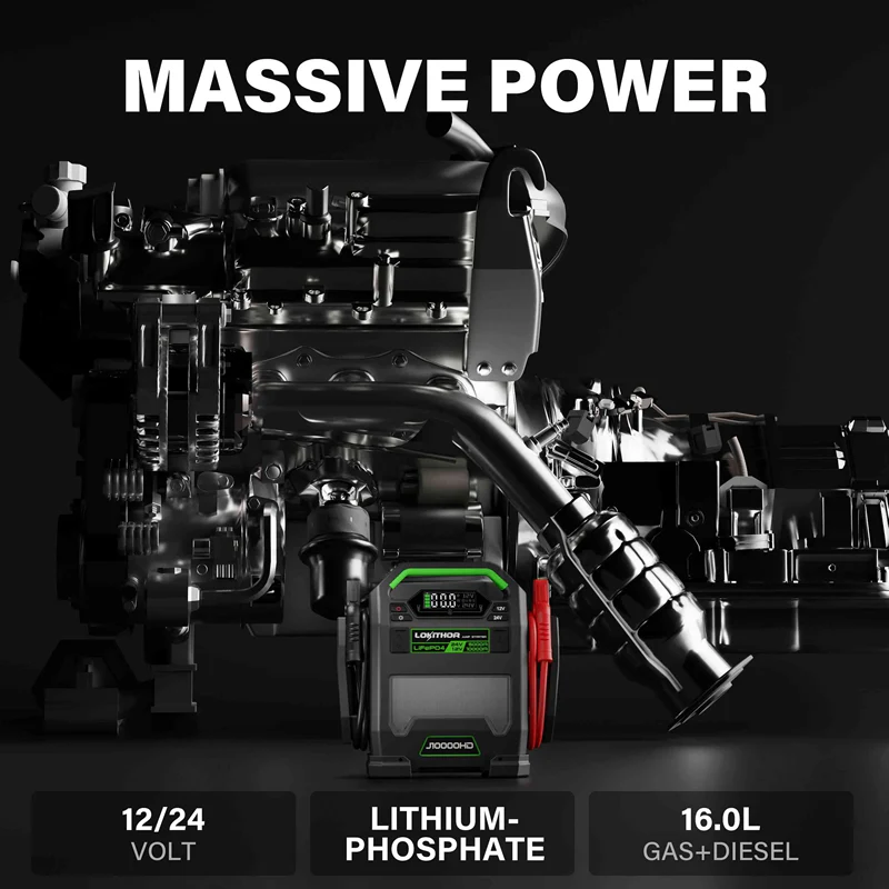 LOKITHOR "The Big Dog" 12V @ 10000A 24v @ 5000 Truck Jump Starter + USB Power Bank + LED Spotlight - Image 6