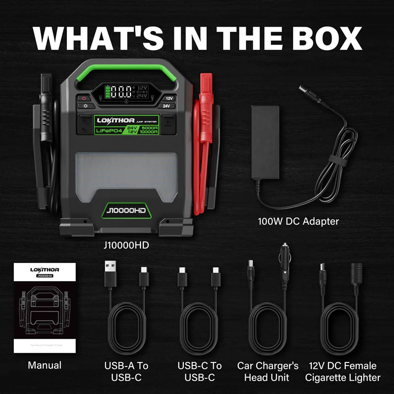 LOKITHOR "The Big Dog" 12V @ 10000A 24v @ 5000 Truck Jump Starter + USB Power Bank + LED Spotlight - Image 8