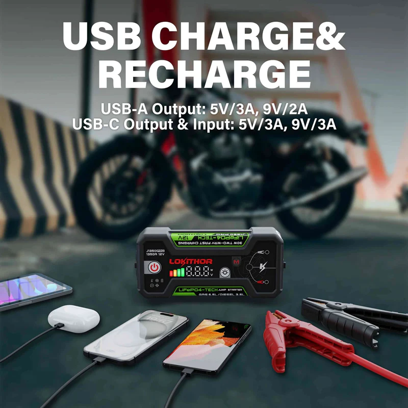 LOKITHOR Joey 3-in-1 Multifunction Rescue Jump Starter Pack 1350A @ 12v + LED Torch + USB Power Bank - LiFePO4 Tech - J1350PRO - Image 4