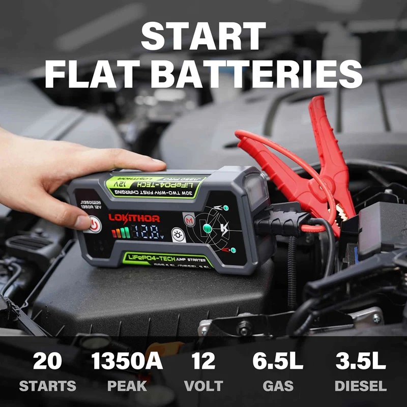 LOKITHOR Joey 3-in-1 Multifunction Rescue Jump Starter Pack 1350A @ 12v + LED Torch + USB Power Bank - LiFePO4 Tech - J1350PRO - Image 7